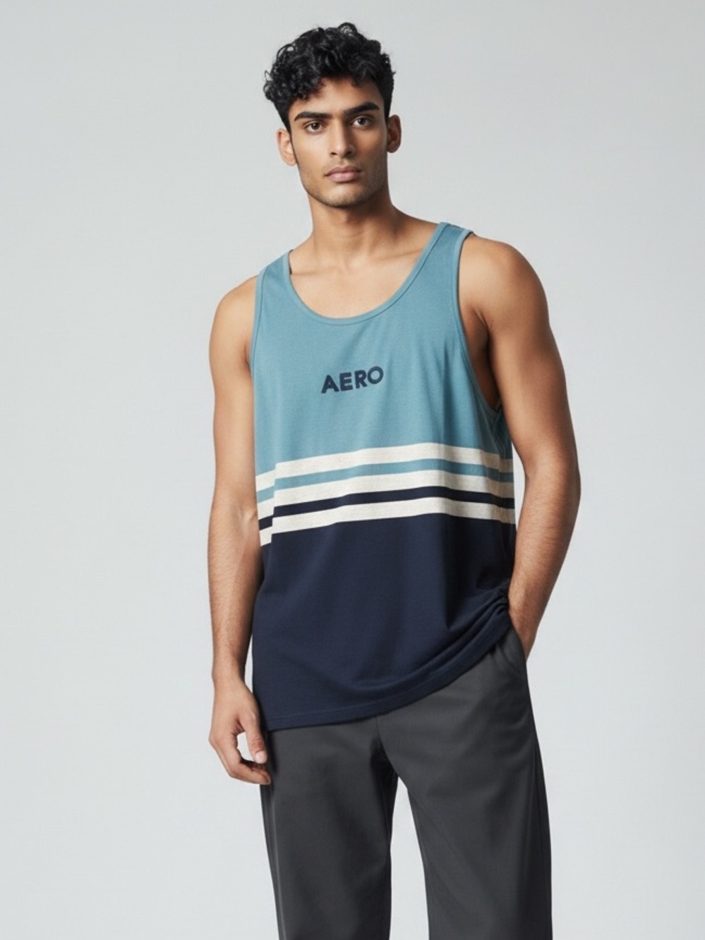 Aeropostale Men’s Tank Top Size M Blue Striped Sleeveless Cotton Summer Casual N